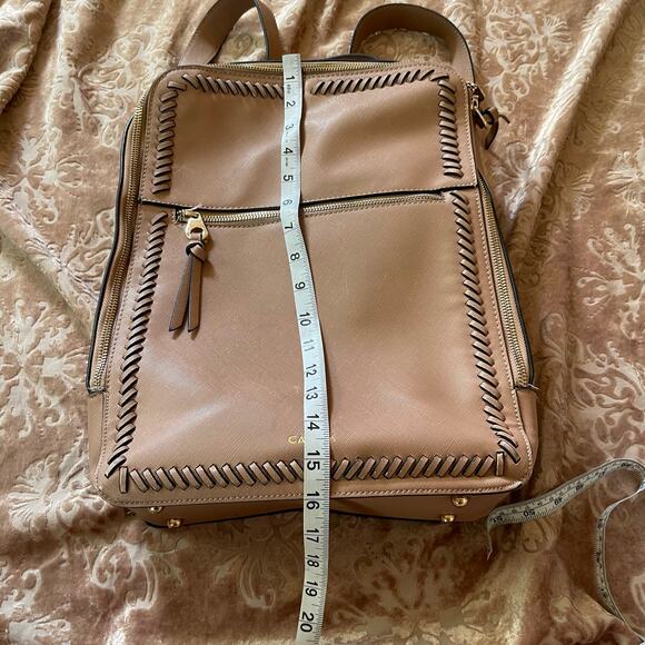 Calpak Faux Leather Backpack Tan with Whipstitch Trim in mauve - Picture 3 of 11